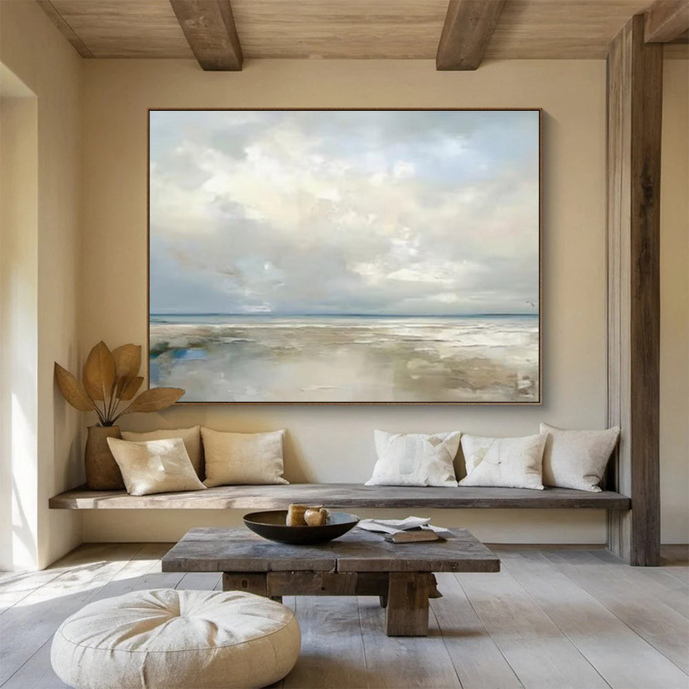 Pastel Cloudy Seaside Reprise - Dreamy Seascape Painting On Canvas DKS326