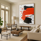 “Black - Red - Gray Energetic Abstraction” - Black, Red, Gray, White Abstract Painting On Canvas PS0513
