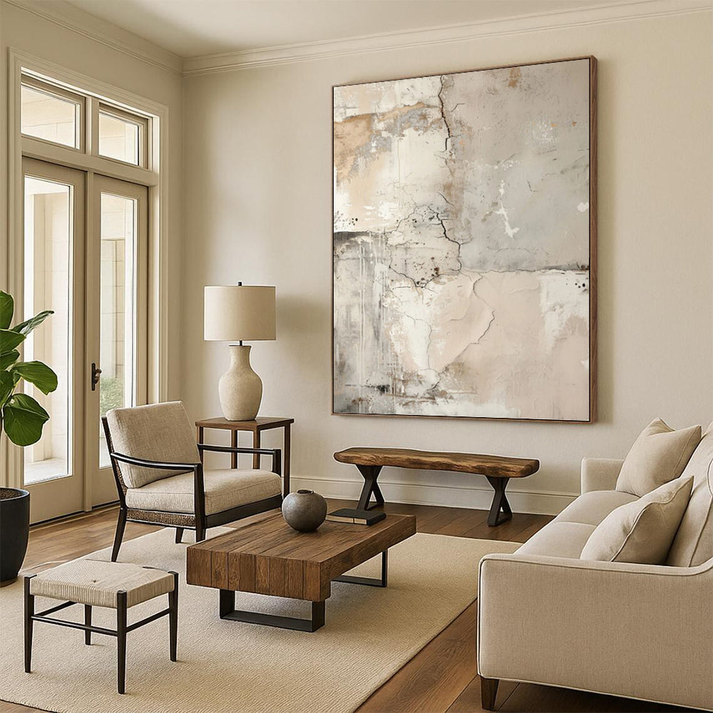 “Neutral - Toned Cracked Abstract” - Textured Abstract Painting On Canvas PT1251