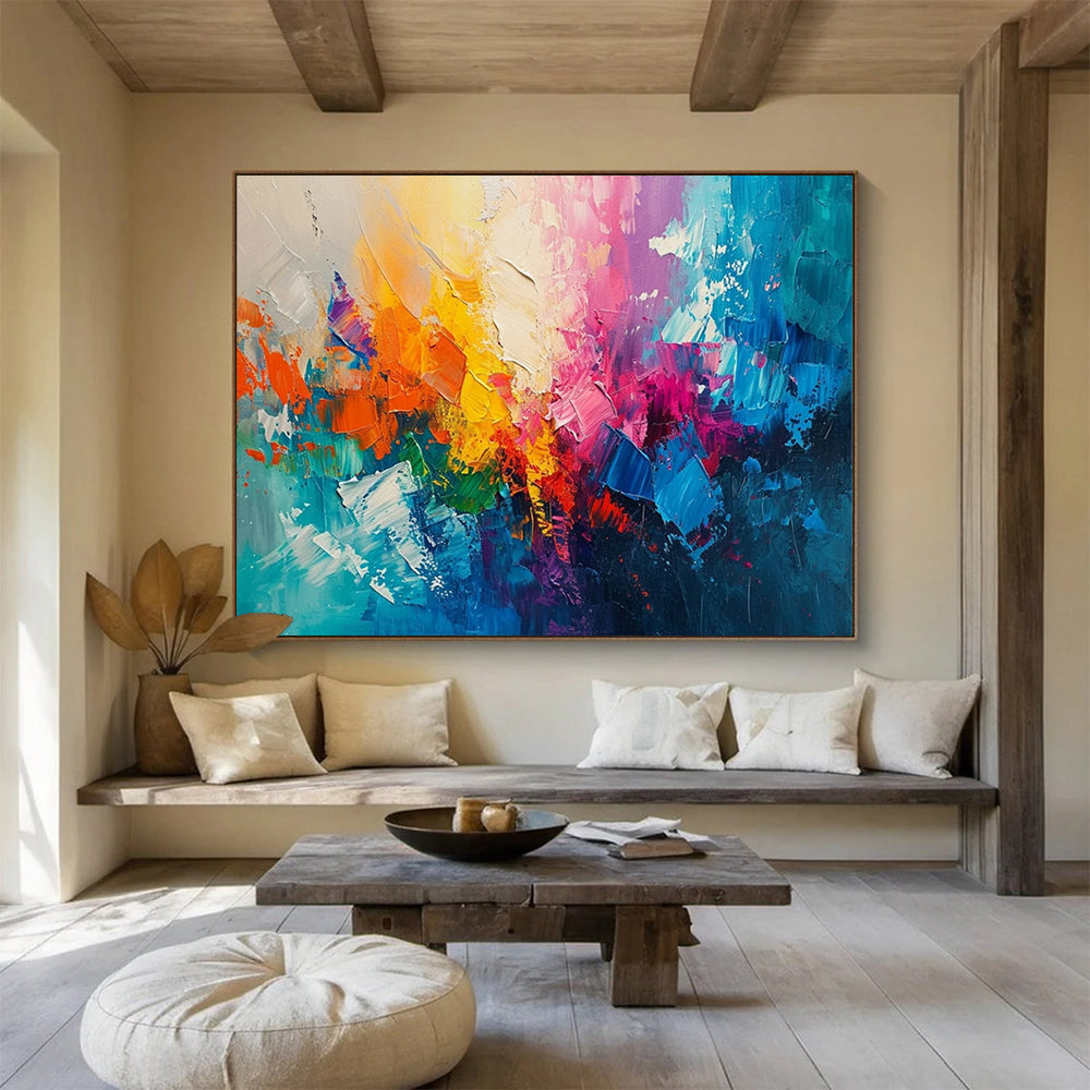 “Rainbow Explosion in Vivid Colors” - Abstract Expressionist Painting On Canvas PT049