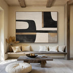 “Black - Beige Geometric Forms” - Abstract Modernist - Painting On Canvas PT1734