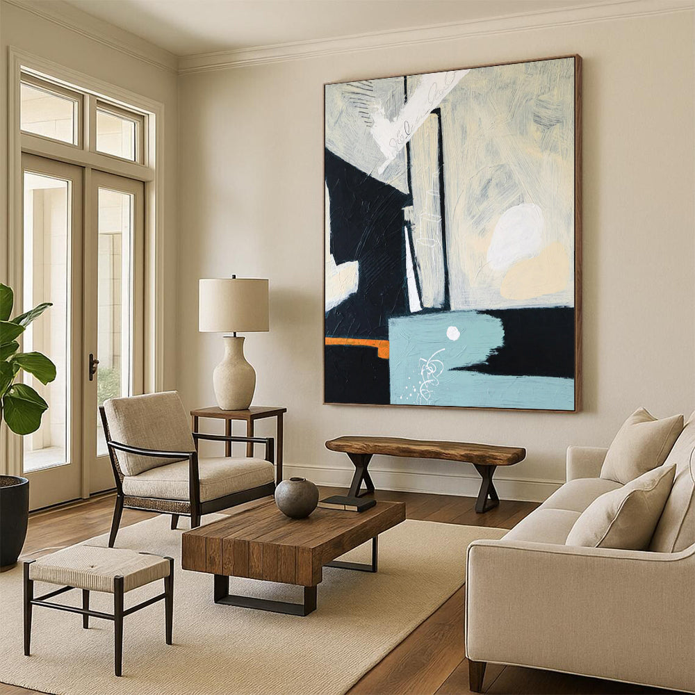 “Black, White, and Color Accents” - Abstract Still Life Painting On Canvas PT2378