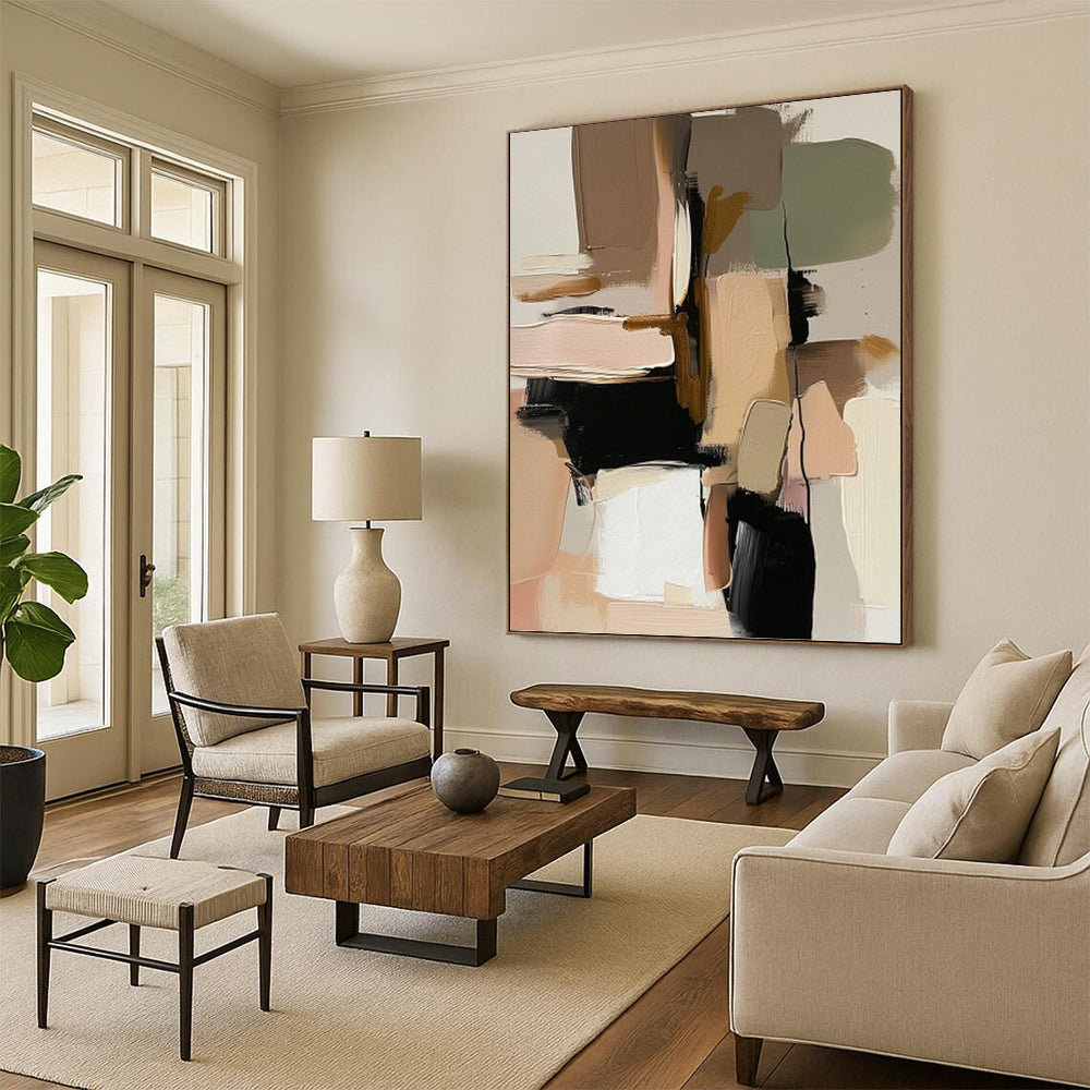 “Neutral - Toned Abstract Blocks” - Cubist Abstract Painting On Canvas PT1240