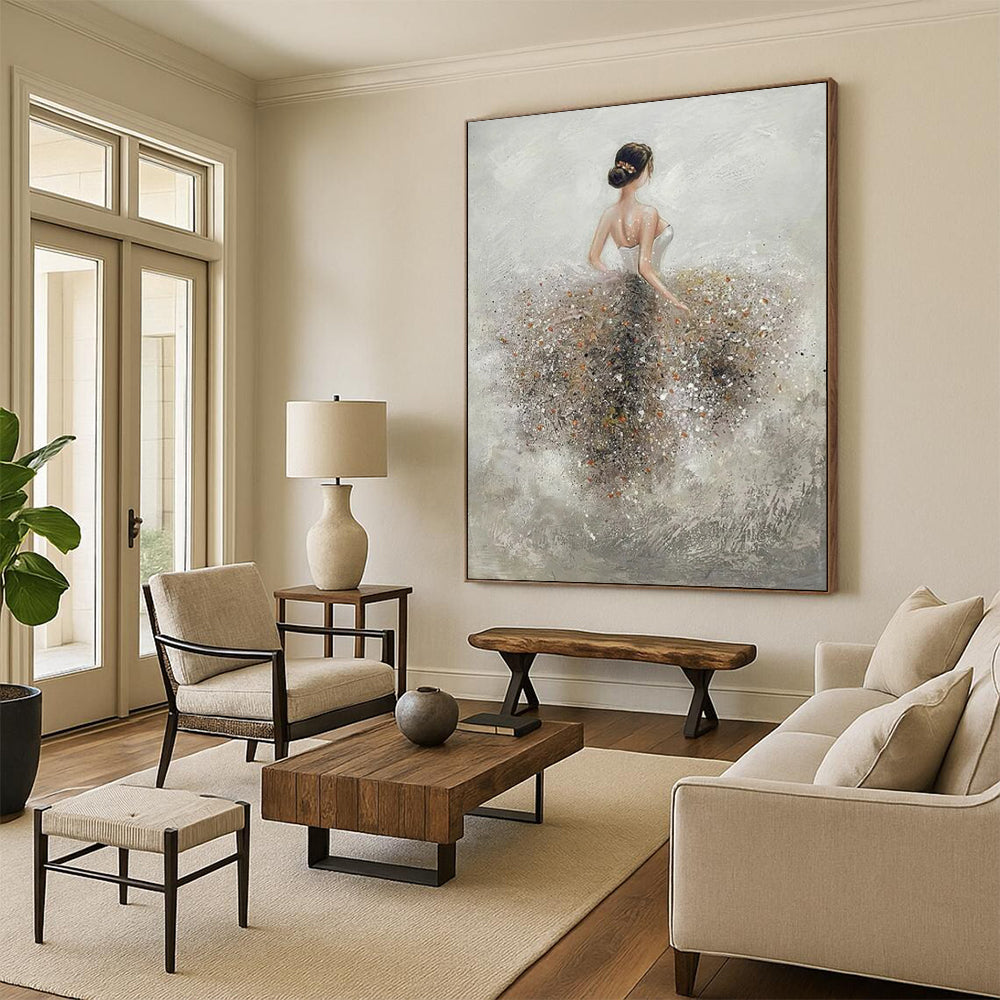 “Woman with Floral Skirt” - Romantic Impressionist Painting On Canvas PT2208