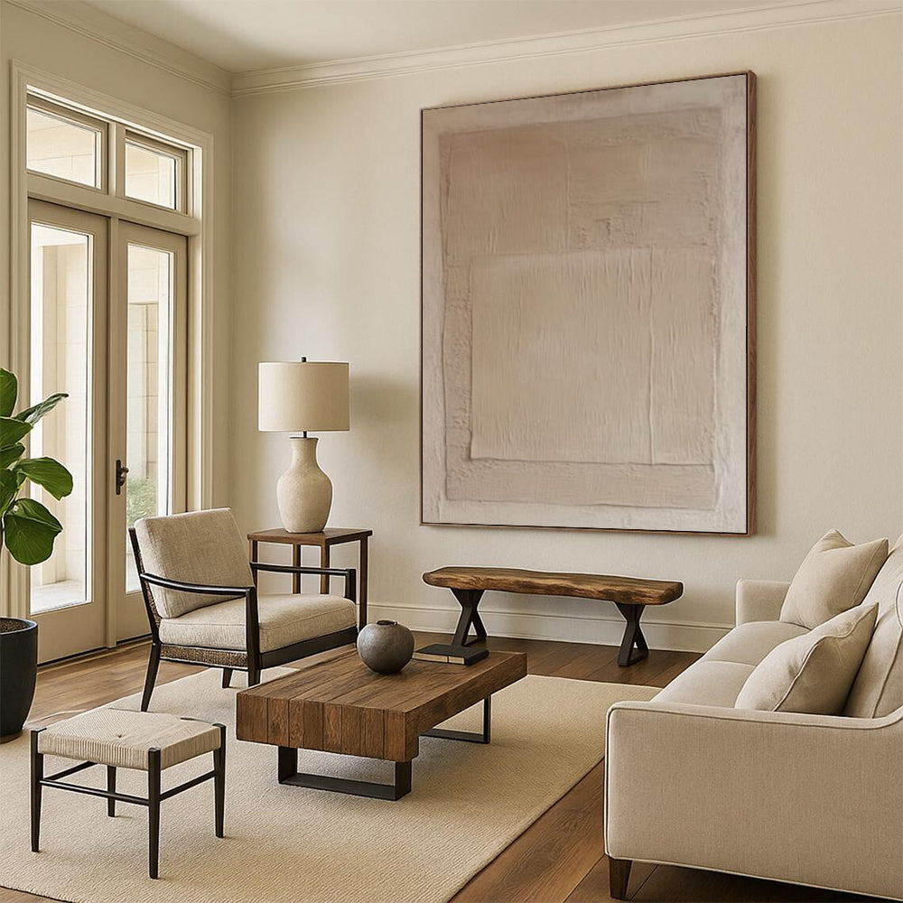 “Beige Textured Squares” - Minimalist Abstract Painting On Canvas DS360