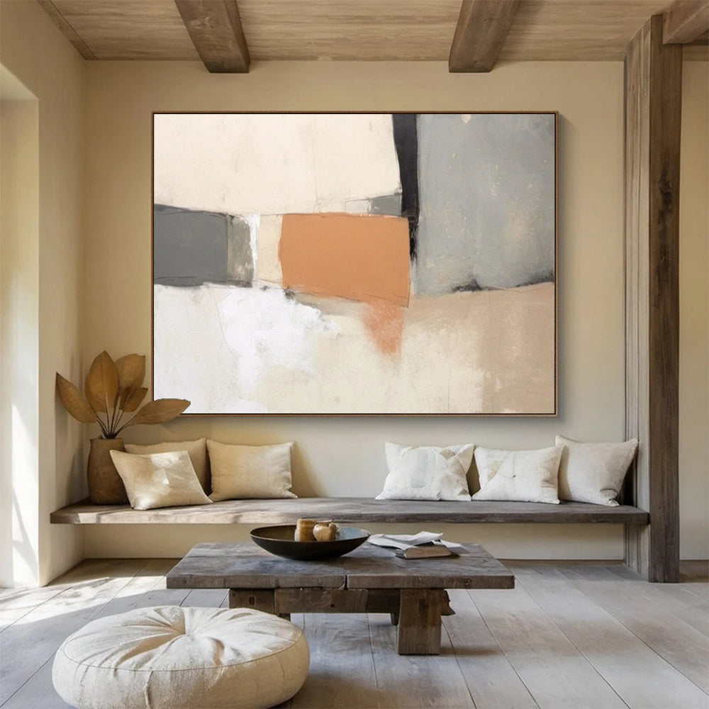 “Earth - Toned Geometric Collage” - Abstract Minimalist Painting On Canvas PT076