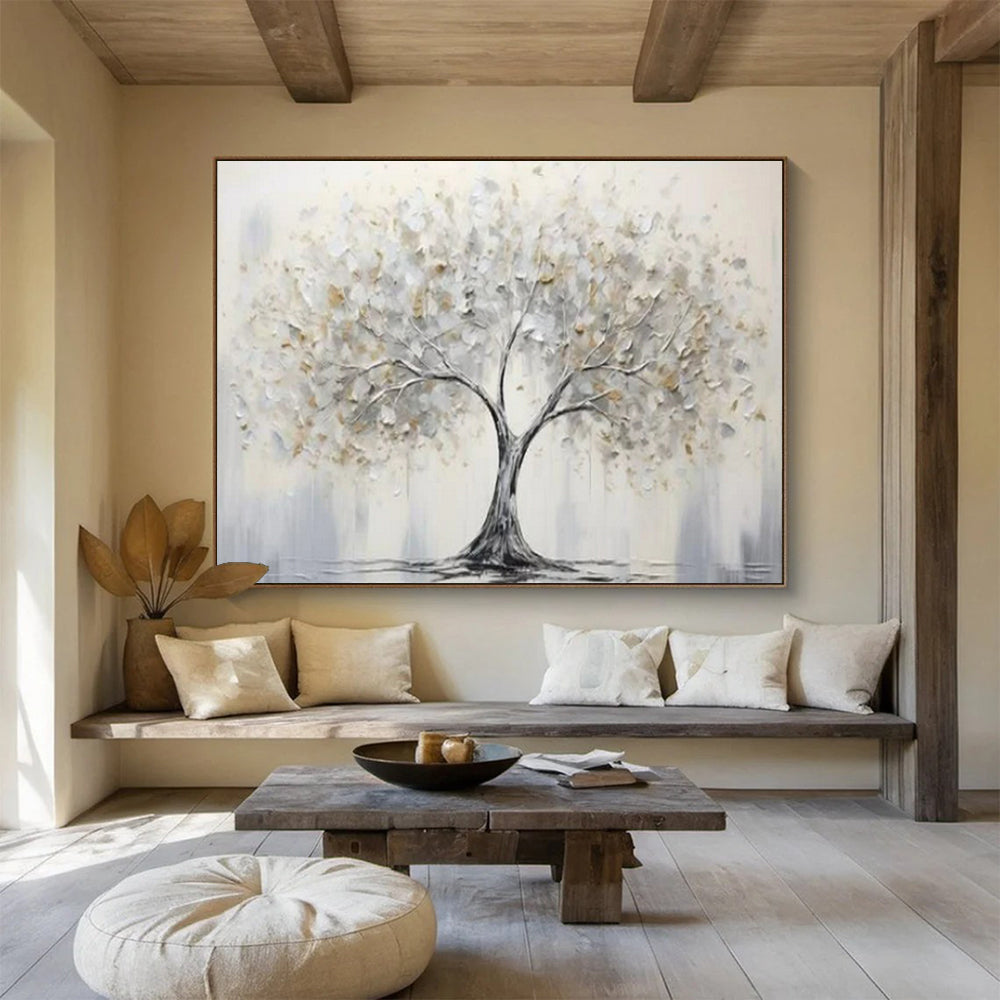 “Silver - Gold Tree” - Metallic Silver “Ethereal Tree” Painting On Canvas PT1619