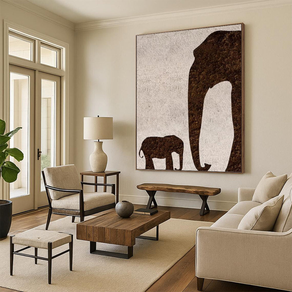“Brown Elephant Silhouette” - Minimalist Animal Painting On Canvas PT1329