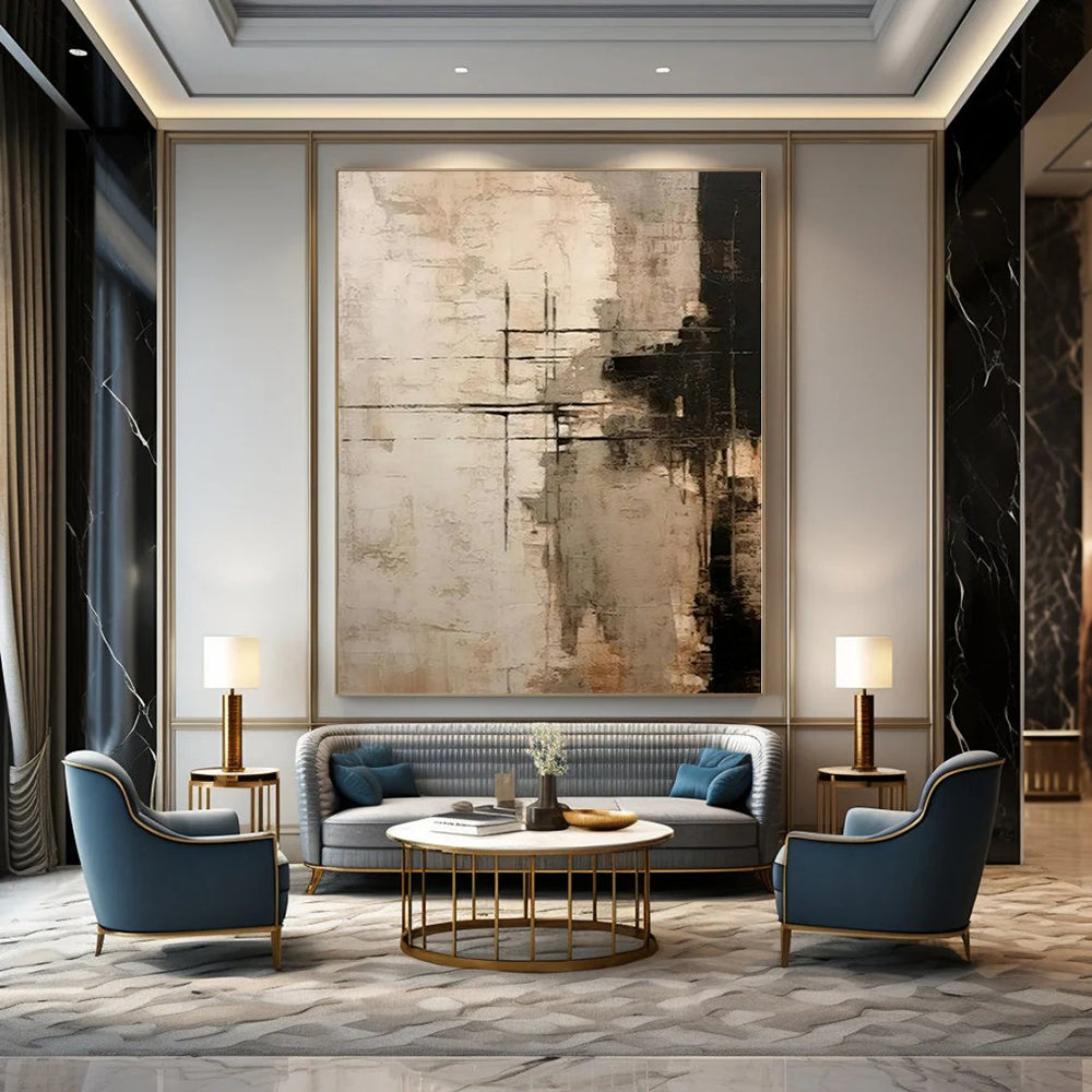 Neutral Tones Grid Abstract - Subtle Lines and Blocks Painting On Canvas PS1215