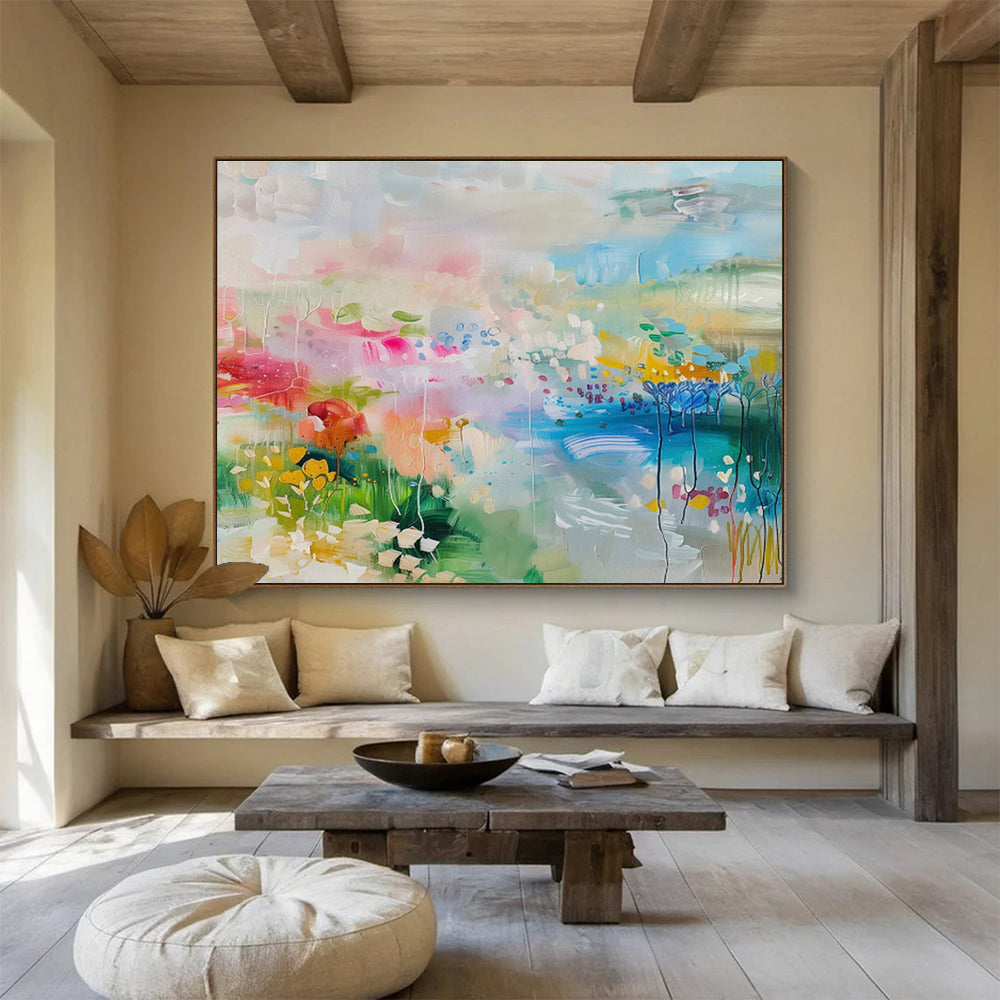 “Whimsical Colorful Landscape” - Abstract Scenic Painting On Canvas DKS494