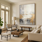 Gray, White & Gold Abstract Horizon "Ethereal Dusk" Painting On Canvas PS0855