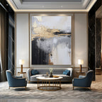 Gray, White, Gold with Dripping Textures "Urban Rain" Abstract Painting On Canvas PS1399
