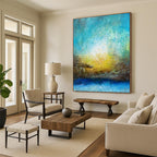 “Textured Blue - Gold Abstract Sunset” - Impressionistic Abstract Painting On Canvas PS0046