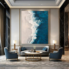 Blue, White with Aerial View "Coastal Waves" Abstract Painting On Canvas PS1400