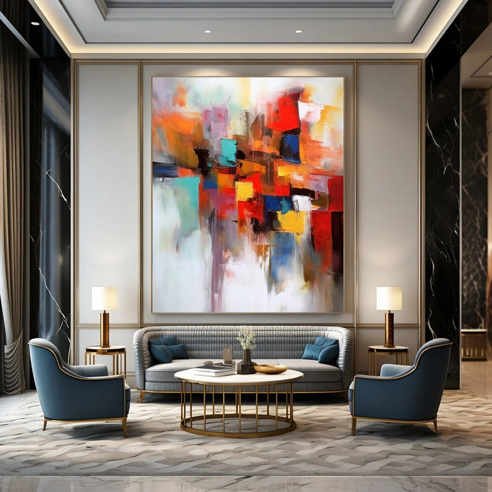 Colorful Block Abstract, "Vibrant Fusion" – Abstract Cubist - Inspired On Canvas PS0925