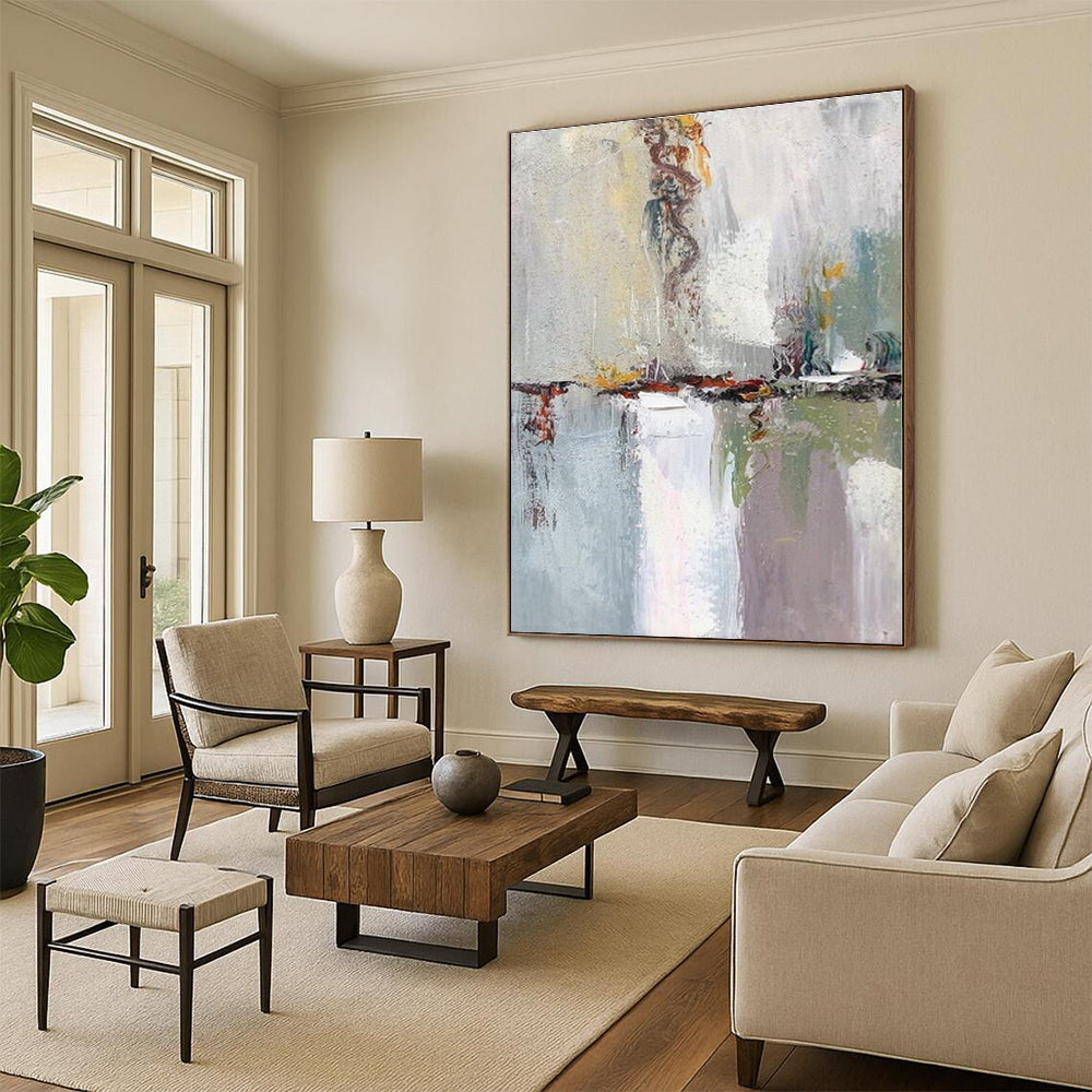 “Reflective Abstract Landscape” - Gray, Colorful Abstract Landscape - Inspired Painting On Canvas PS0403