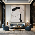 Beige, Black and White with Interconnected Forms "Linked Harmony" Abstract Painting On Canvas PS1122