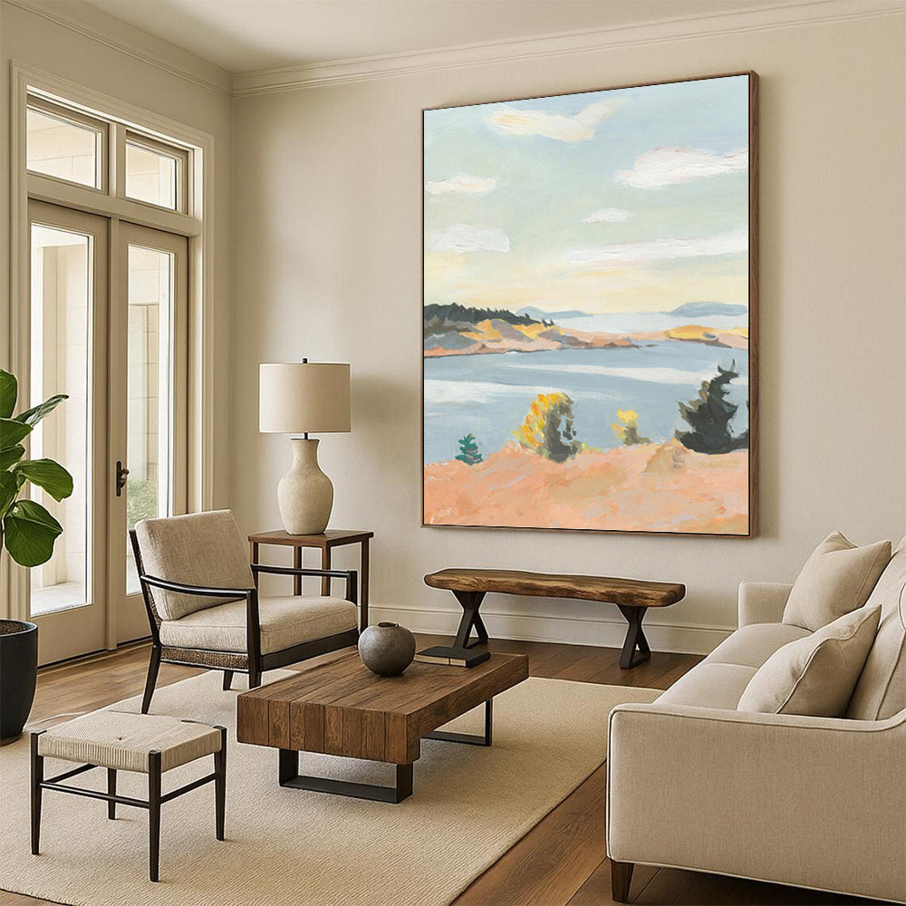 “Sunset Lakeside View” - Warm Hues, Lake & Landscape Painting On Canvas PT1460