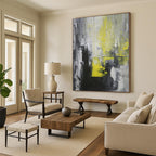 “Gray - Yellow Abstract Urban” - Industrial Abstract Painting On Canvas PS0063