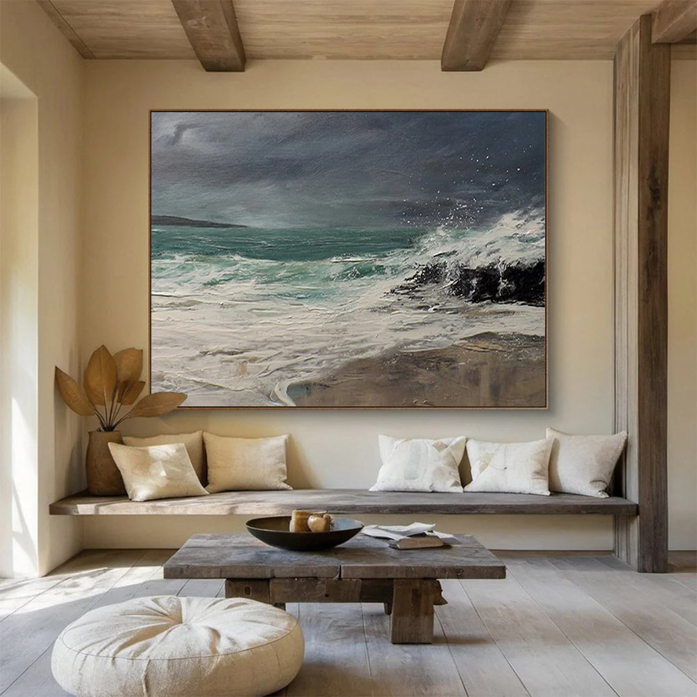“Dynamic Sea Storm in Greens and Whites” - Realistic Marine Painting On Canvas PT043