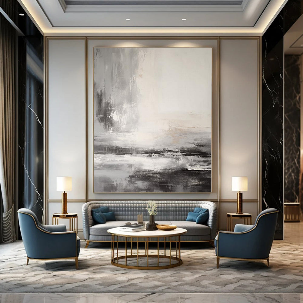 Gray, White, Beige with Textured Strokes "Atmospheric Drift" Abstract Painting On Canvas PS1377