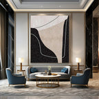 Black, White and Beige with Intertwined Line Forms "Complex Connection" Abstract Painting On Canvas PS1163