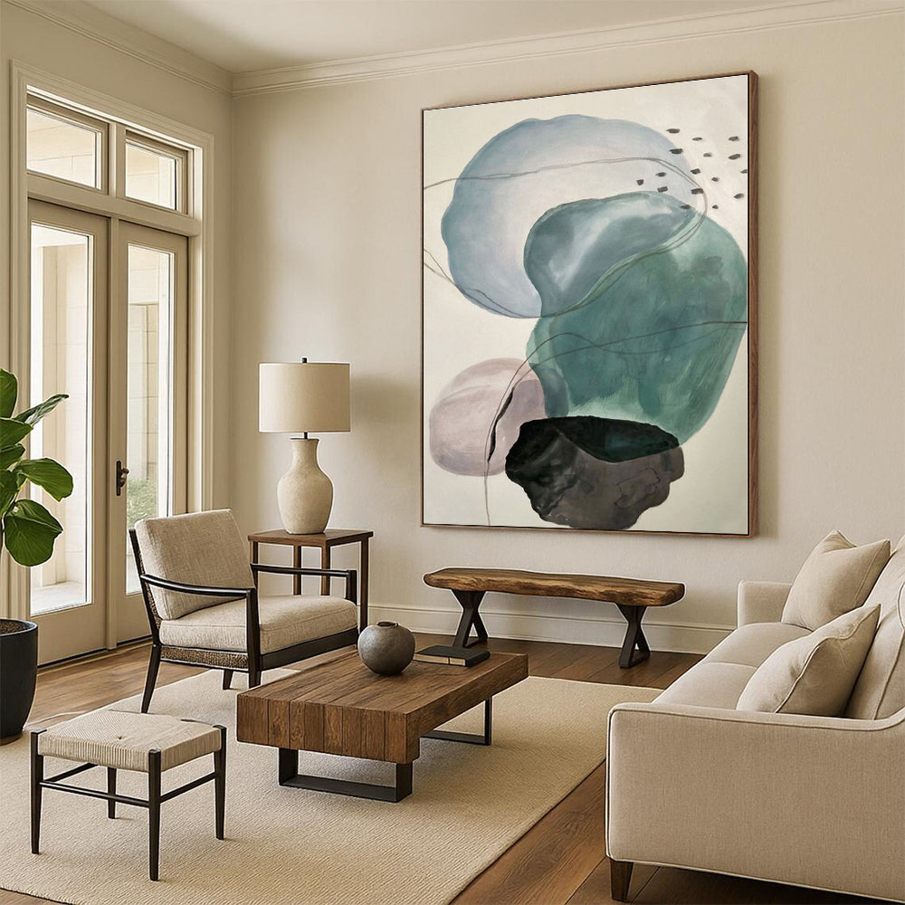 “Pastel - Toned Abstract Shapes” - Blue, Green, Pink Abstract Painting On Canvas PS0461