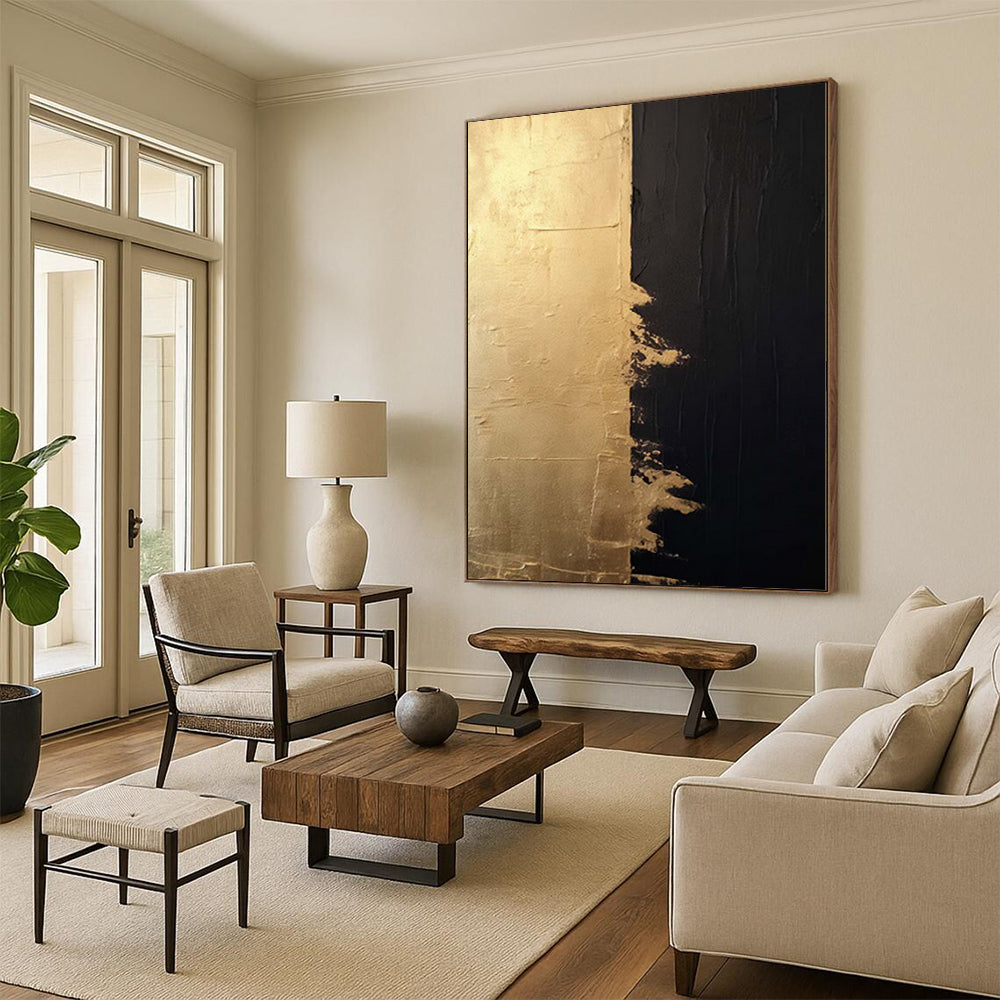 “Elegant Gold - Black Divide” - Sophisticated Abstract Painting On Canvas PS0233