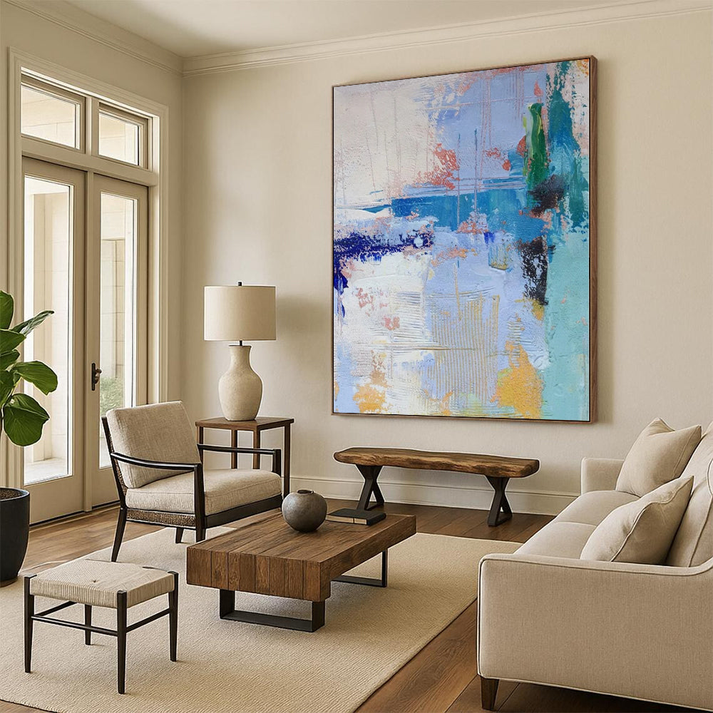“Blue - Orange Abstract Fusion” - Vibrant Abstract Painting On Canvas PS0222