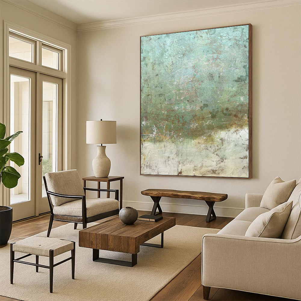 “Textured Green and Brown Abstract” - Abstract, Earthy - Toned Painting On Canvas PT1512
