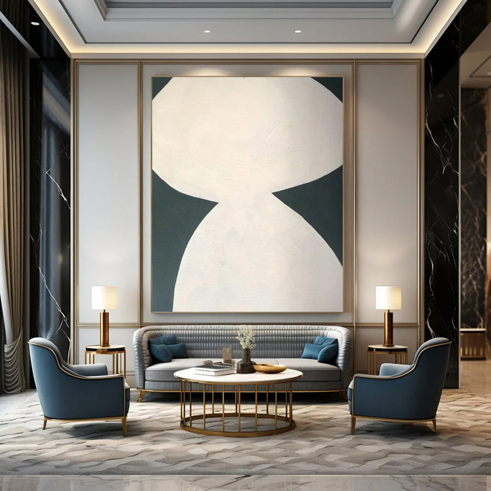 White and Dark Green, "Balanced Shapes" – Minimalist Abstract Painting On Canvas PS0999