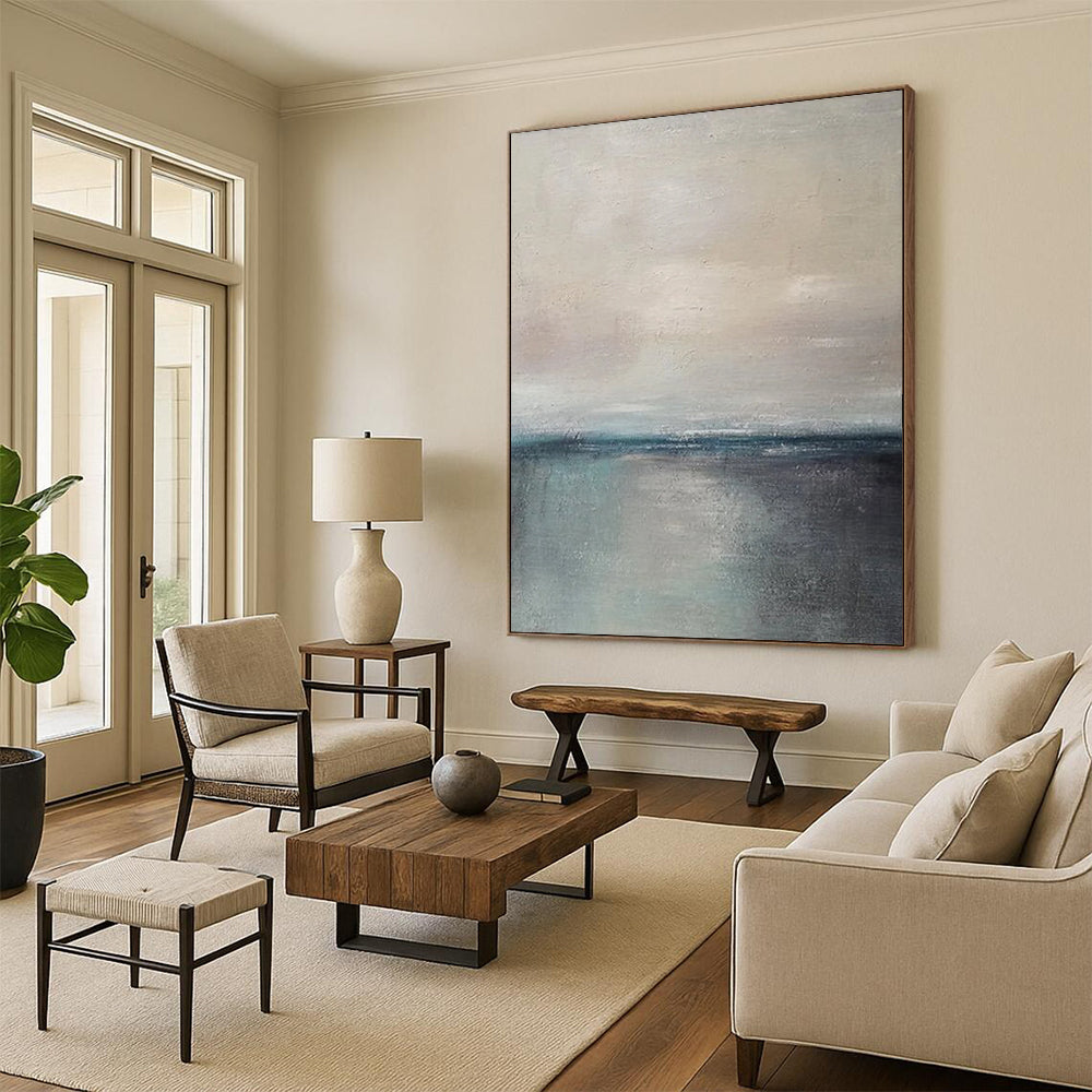 “Gray - Blue Calm Seascape” - Impressionistic Landscape Painting On Canvas DS034