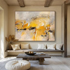 “Yellow - Gray Abstract” - Dynamic Abstract Painting On Canvas DKS431
