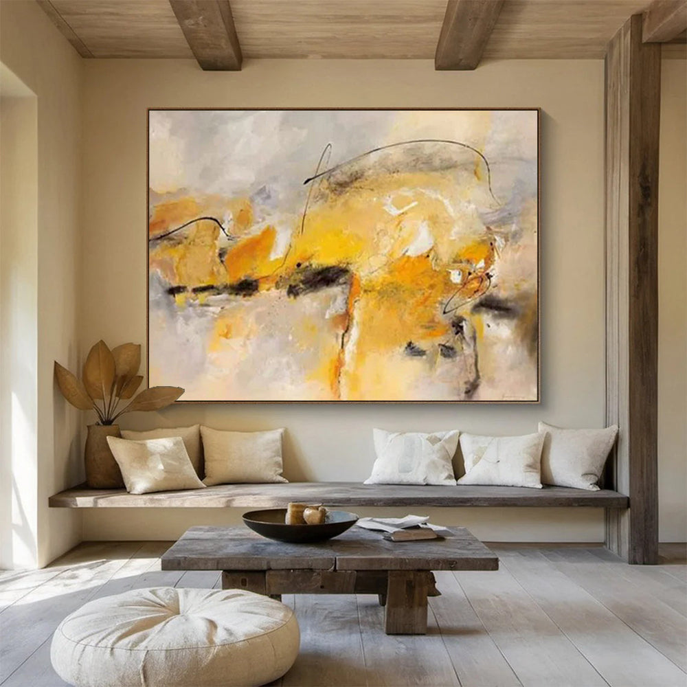 “Yellow - Gray Abstract” - Dynamic Abstract Painting On Canvas DKS431
