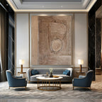 Brown with Subtle Carved Shape "Earthen Trace" Minimalist Sculptural Painting On Canvas PS1201