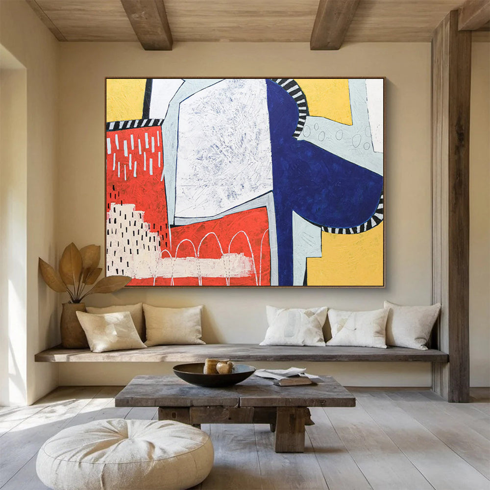 “Colorful Geometric Collage Like Shapes” Cubist Abstract Painting On Canvas PT1804