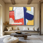 “Colorful Geometric Collage Like Shapes” Cubist Abstract Painting On Canvas PT1804