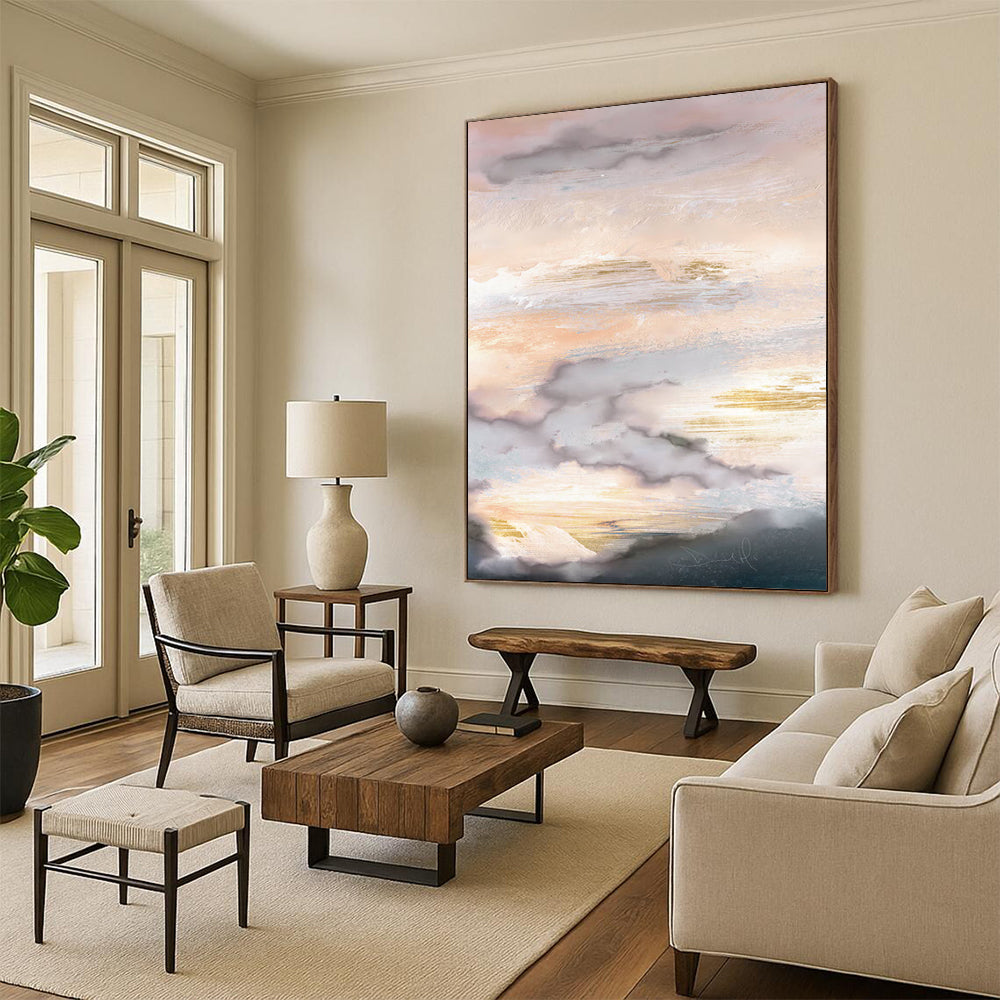 “Neutral Mixed - Media Sketch” - Earthy Tones & Minimalist Forms Painting On Canvas DS166