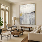 “Grey - Gold Abstract Streaks” - Impasto Abstract Painting On Canvas PT1173