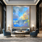 Blue, Gray, Yellow, Purple with Blended Textures "Skyward Whisper" Abstract Painting On Canvas PS1387