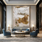Abstract White and Brown "Expressive Drips" Abstract Expressionist Painting On Canvas PS1085