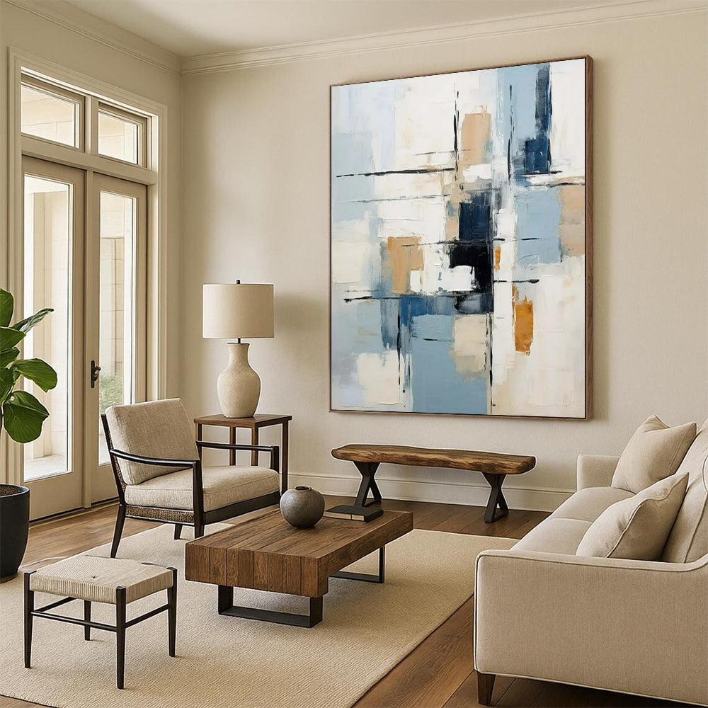 “Blue - Gold Abstract” - Abstract Expressionist Painting On Canvas PT2342