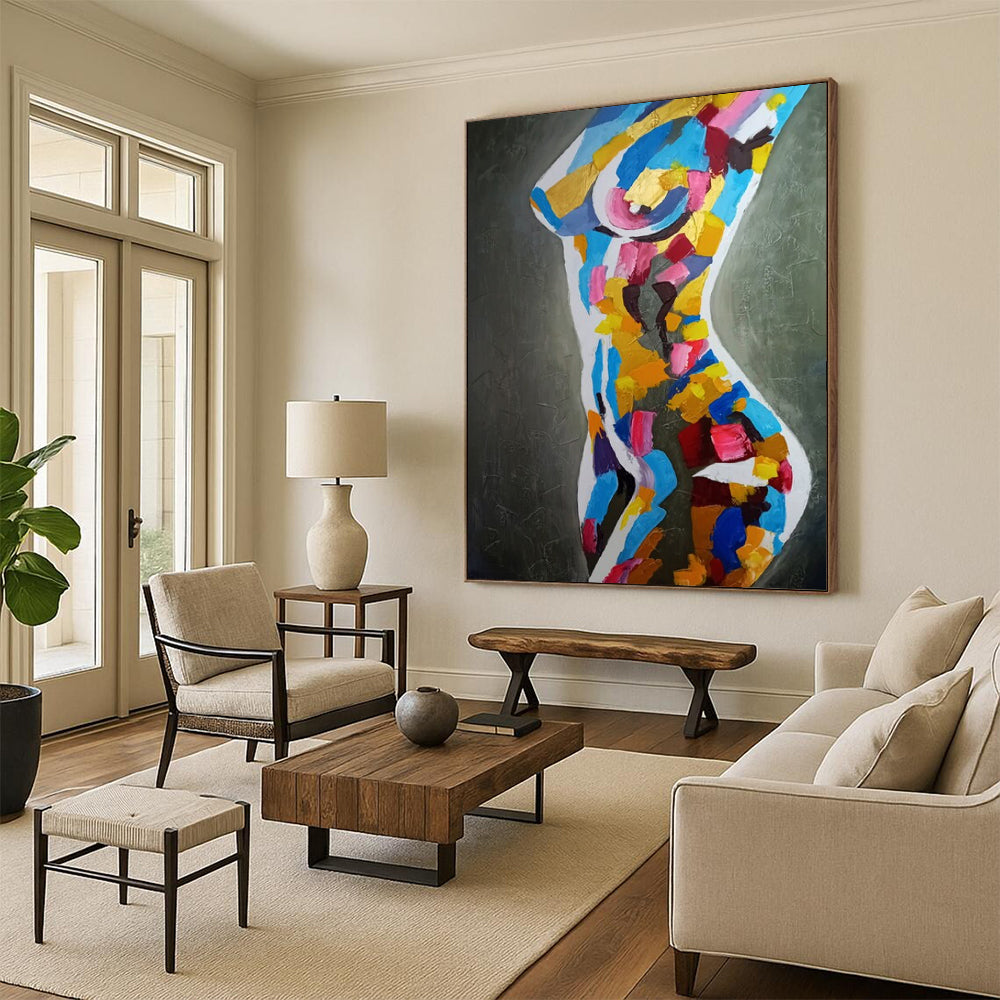 “Vibrant Abstract Female Torso” - Modern Acrylic Painting On Canvas PT2189