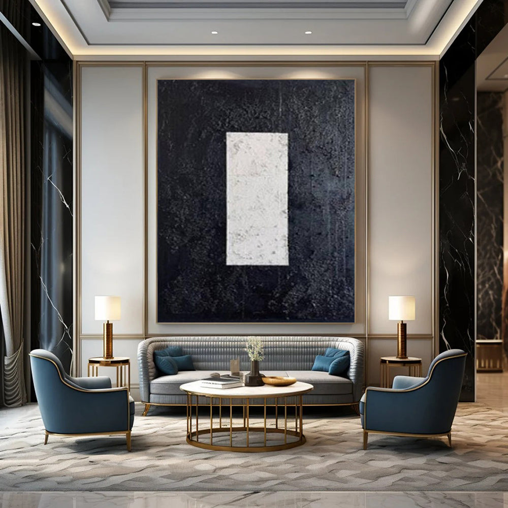 Textured Black and White Rectangles "Subtle Strength" Abstract Painting On Canvas PS1078