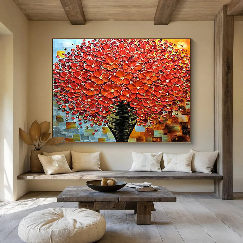 “Red Blossom Textured Bouquet” - 3D Floral Painting On Canvas PT226
