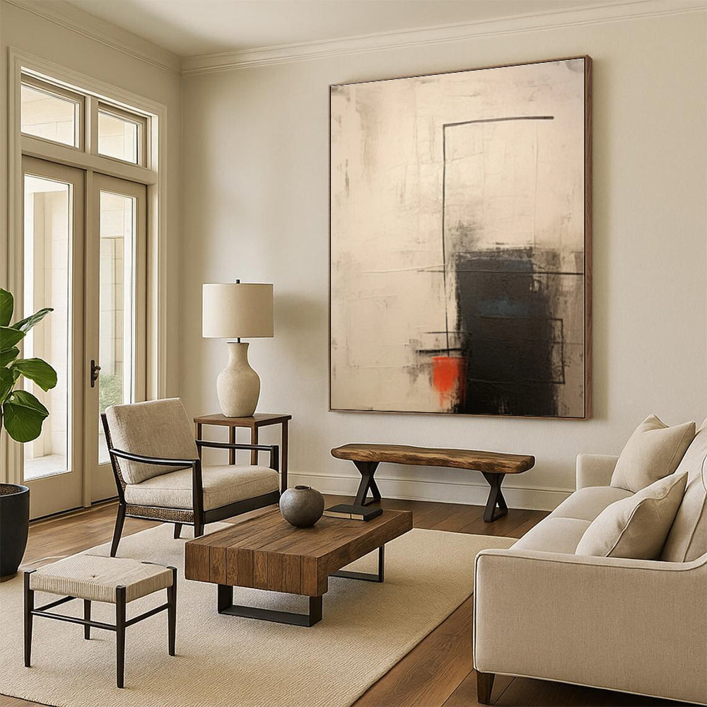 “Black - Gray - Red Minimalist Forms” - Black, Gray, Red Abstract Painting On Canvas PS0527