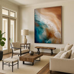 “Beach Waves in Resin” - Blue, Brown, White Abstract Seascape Resin Art PS0765