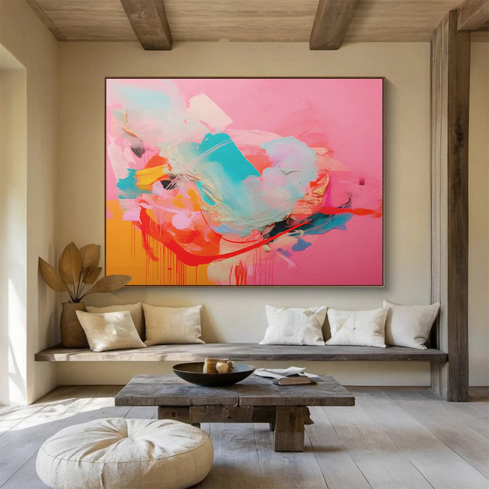 “Pink - Dominant Color Burst” - Vibrant Abstract Painting On Canvas DKS502