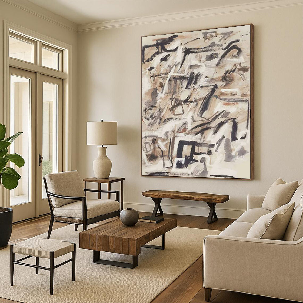 “Brown Abstract Chaos” - Dynamic Strokes in Earthy Tones Painting On Canvas DS143