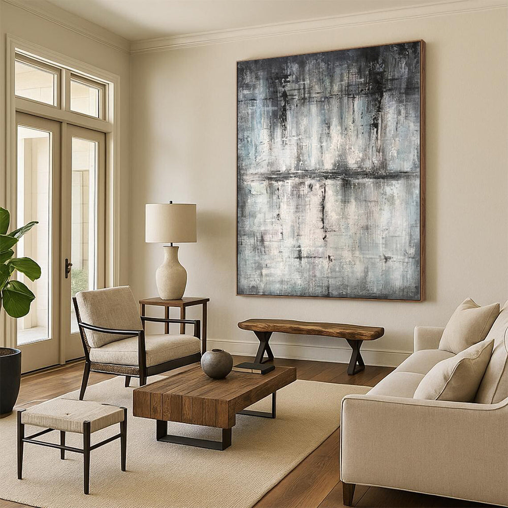 “Grey - Blue Abstract Muted Scene” - Serene Abstract Painting On Canvas PS0296